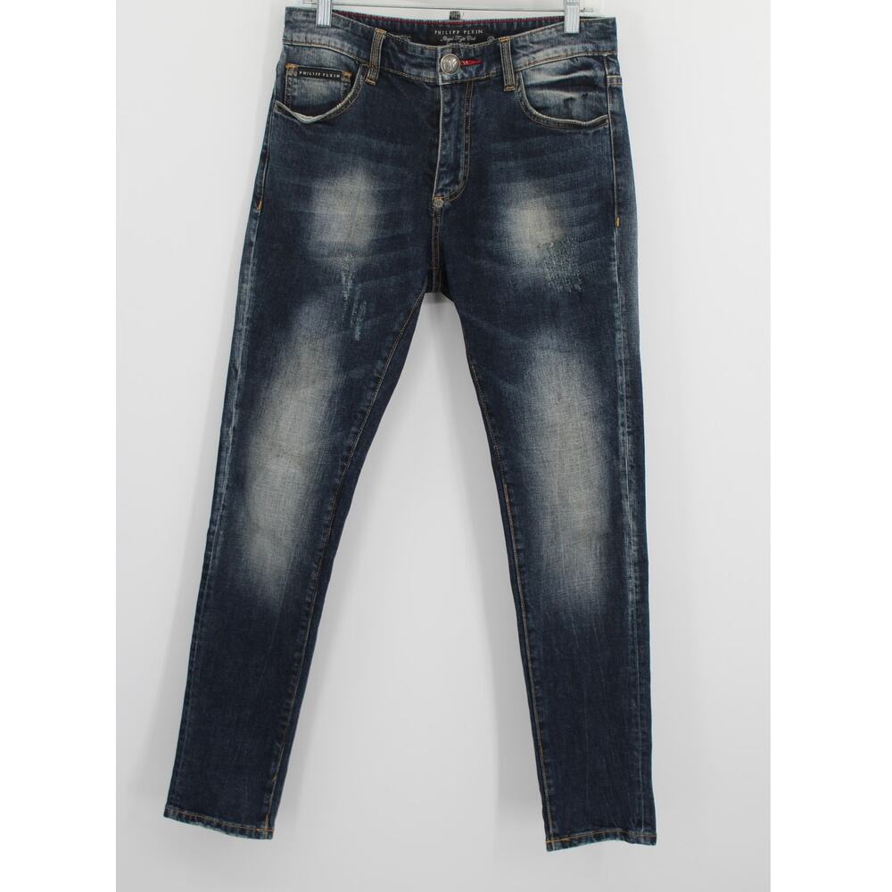 Philipp Plein Men's Blue Denim Air Force Plein Straight Cut Jeans Size 30